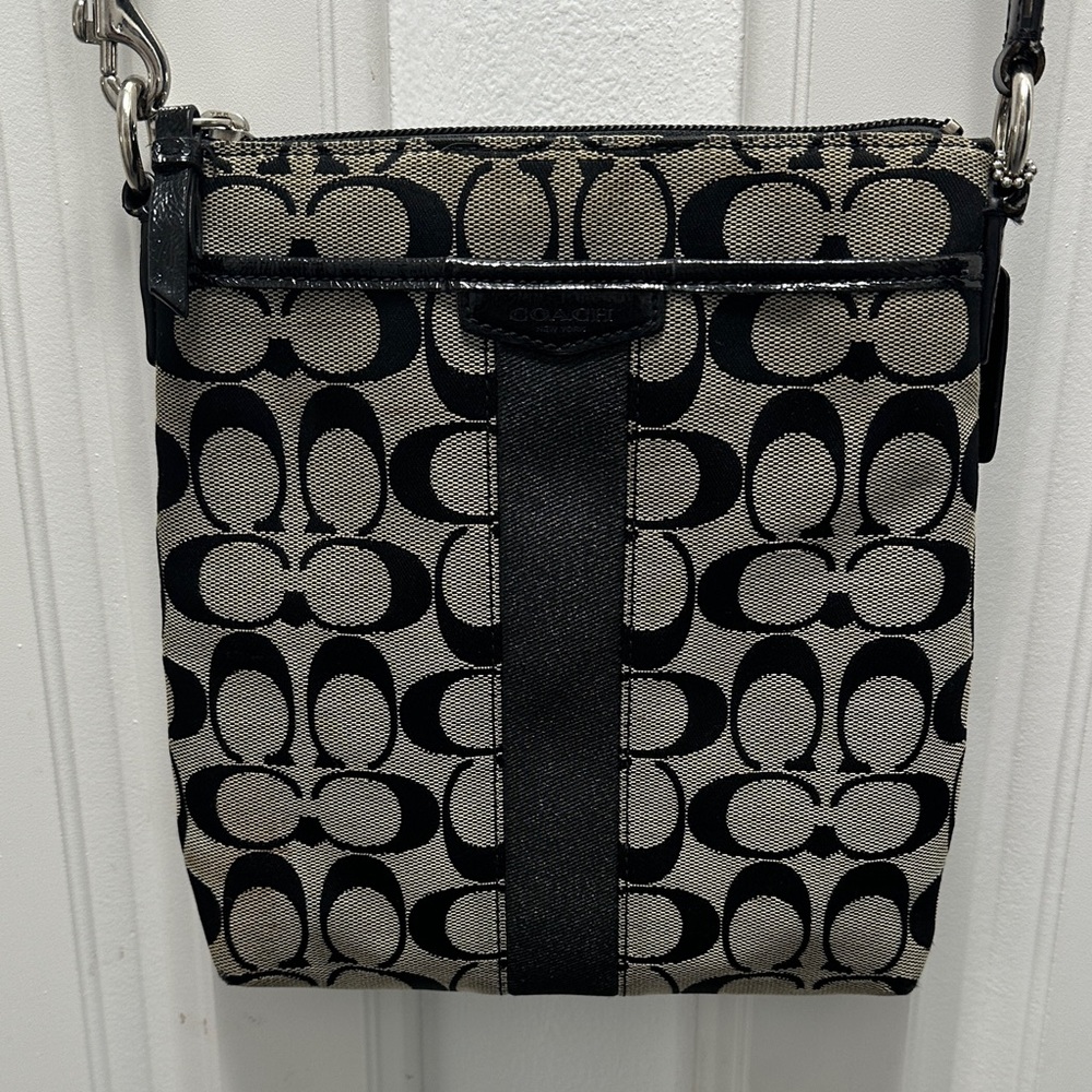 Coach Signature Black and Cream Crossbody Bag
